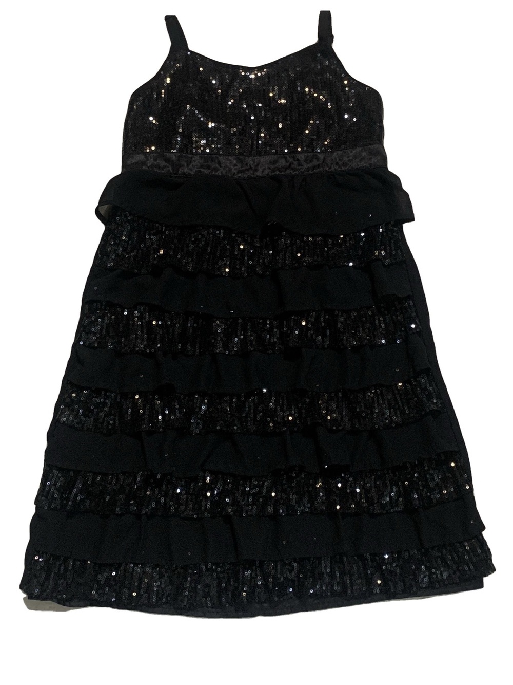 Justice Black Sequins Sparkle Sleeveless Layered Ruffle Holiday Party Dress